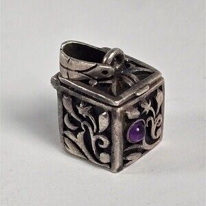 Sterling Silver 925 Amethyst Prayer Box Pendant Charm Stamped Faith